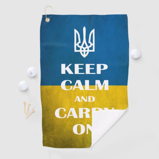 Keep calm and carry on Ukrainian emblem trident  ゴルフタオル (インサイチュ)