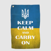 Keep calm and carry on Ukrainian emblem trident  ゴルフタオル (正面)
