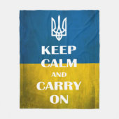 Keep calm and carry on Ukrainian emblem trident  フリースブランケット (正面)