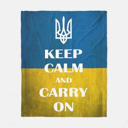 Keep calm and carry on Ukrainian emblem trident フリースブランケット (正面)