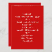 Keep Calm and Carry Onhtml (任意の色) 招待状 (正面/裏面)