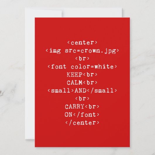 Keep Calm and Carry Onhtml (任意の色) 招待状 (正面)