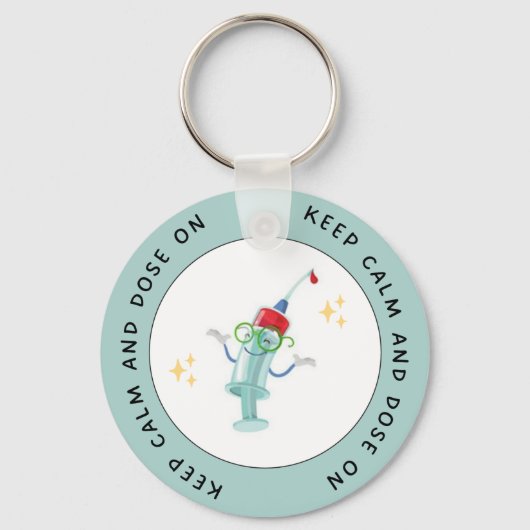 Keep Calm and Dose On – Funny Diabetes Keychain キーホルダー (裏面)