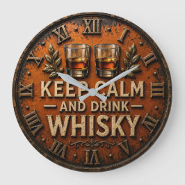 Keep Calm and Drink Whiskey ラージ壁時計