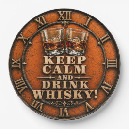Keep Calm and Drink Whiskey Rustic Home Bar Decor ペーパープレート