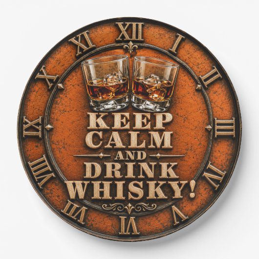 Keep Calm and Drink Whiskey Rustic Home Bar Decor ペーパープレート (正面)
