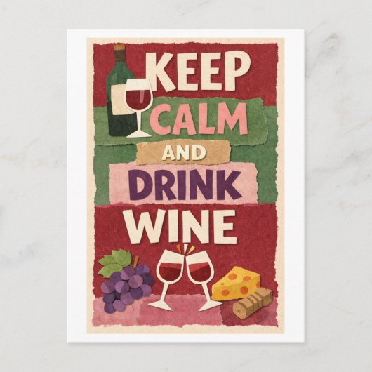 "Keep Calm and Drink Wine" ポストカード (正面)