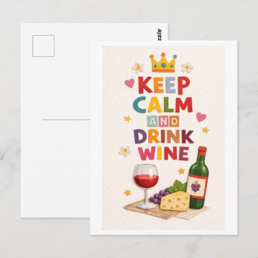"Keep Calm and Drink Wine" ポストカード (正面/裏面)