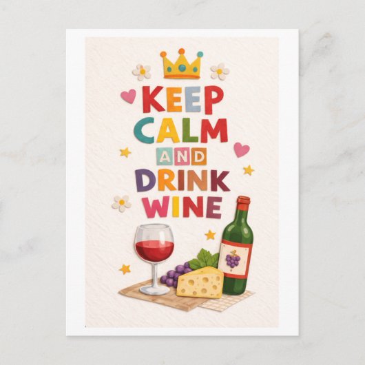 "Keep Calm and Drink Wine" ポストカード (正面)