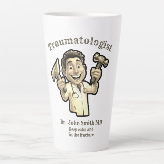 Keep calm and fix the fracture TRAUMATOLOGIST MD カフェラテマグ (正面)