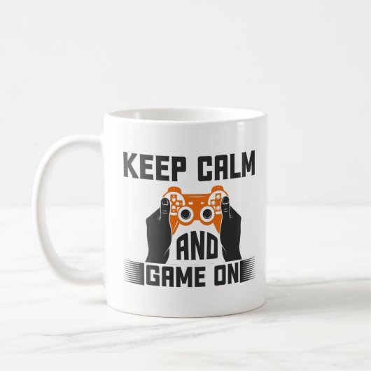 Keep Calm and Game On タイポグラフィ ゲーミング コーヒーマグカップ (左)