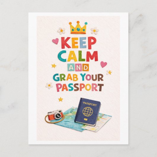 "Keep Calm and Grab Your Passport" ポストカード (正面)