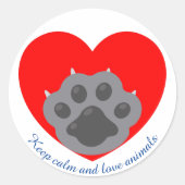 keep calm and love animals phrase ラウンドシール (正面)
