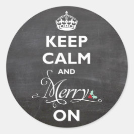 Keep Calm And Merry Onチョークボードユーモアホリデー ラウンドシール