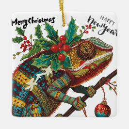 Keep Calm and Merry On Holiday Chameleon Ornament セラミックオーナメント