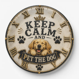 Keep Calm and Pet the Dog Funny Golden Retriever ペーパープレート