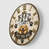Keep Calm and Pet the Dog Funny Golden Retriever ラージ壁時計 (傾斜)