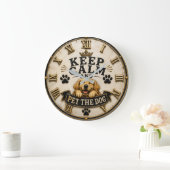 Keep Calm and Pet the Dog Funny Golden Retriever ラージ壁時計 (ホーム)