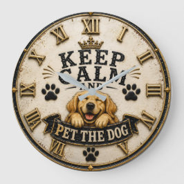 Keep Calm and Pet the Dog Funny Golden Retriever ラージ壁時計