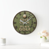 Keep Calm and Play Golf Golfer Gift ラージ壁時計 (ホーム)