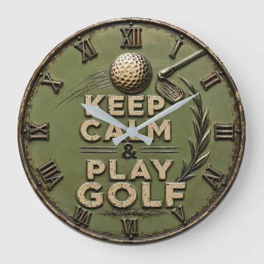 Keep Calm and Play Golf Golfer Gift ラージ壁時計 (正面)