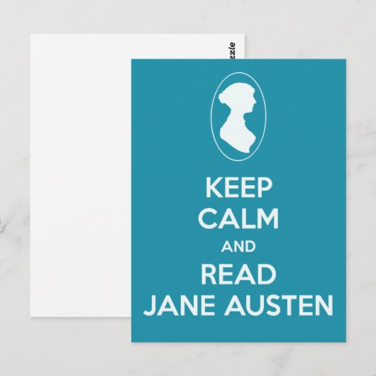 Keep Calm and Read Jane Austen Cameo Teal ポストカード (正面/裏面)