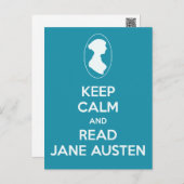 Keep Calm and Read Jane Austen Cameo Teal ポストカード (正面/裏面)