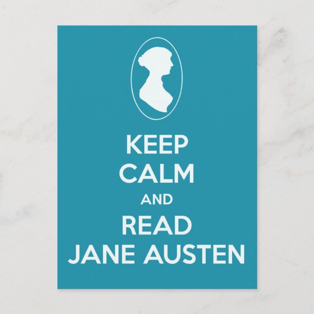 Keep Calm and Read Jane Austen Cameo Teal ポストカード (正面)