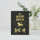 Keep Calm and Ride On ゴールドホース タイポグラフィ ポストカード (スタンド正面)