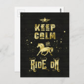 Keep Calm and Ride On ゴールドホース タイポグラフィ ポストカード (正面/裏面)