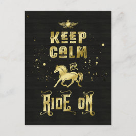 Keep Calm and Ride On ゴールドホース タイポグラフィ ポストカード