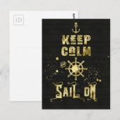 Keep Calm and Sail On ゴールドヘルムアンカー タイポグラフィ ポストカード (正面/裏面)