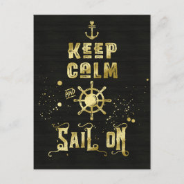 Keep Calm and Sail On ゴールドヘルムアンカー タイポグラフィ ポストカード