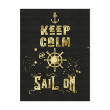 Keep Calm and Sail On ゴールドヘルムアンカー タイポグラフィ