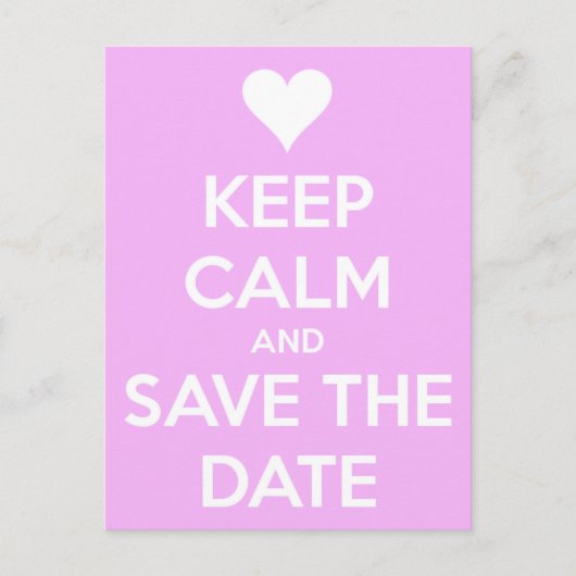 Keep Calm and Save the Date ピンク 案内ポストカード (正面)