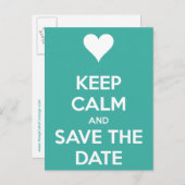 Keep Calm and Save the Date ブルー 案内ポストカード (正面/裏面)