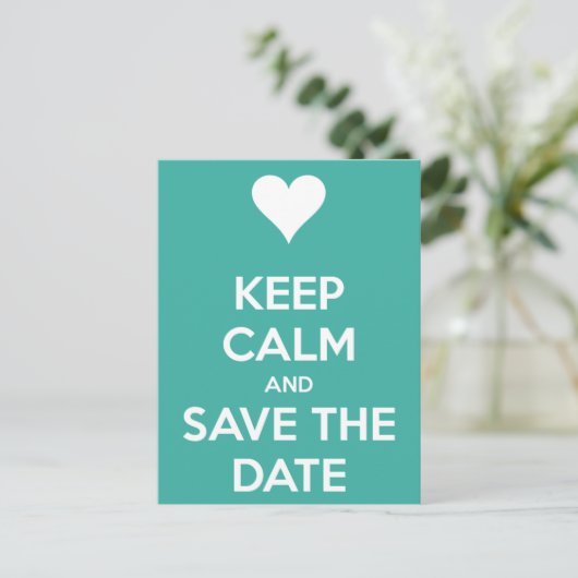 Keep Calm and Save the Date Blue 案内ポストカード (スタンド正面)