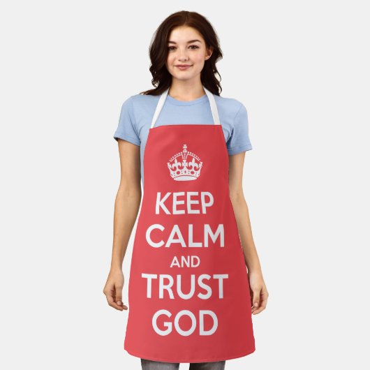 Keep Calm and Trust God エプロン (着用した状態)