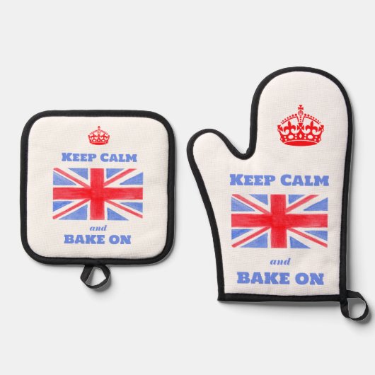 Keep Calm Bake On Union Jack British Flag  鍋つかみ&鍋敷きセット (正面)