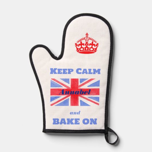 Keep Calm Bake On Union Jack British Flag NAME 鍋つかみ (正面)