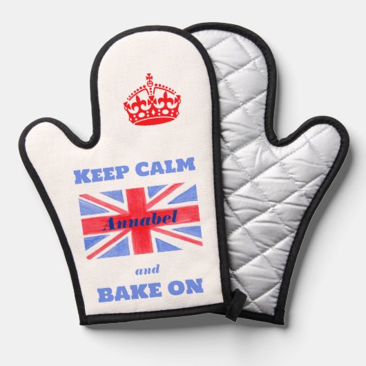 Keep Calm Bake On Union Jack British Flag NAME 鍋つかみ (正面/裏面)