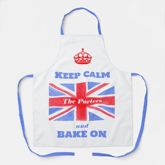 Keep Calm Bake On Union Jack British Flag Unisex A エプロン (正面)