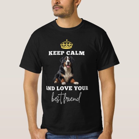 Keep Calm Bernese Tee, Bernese Mountain Dog TShirt Tシャツ (正面)