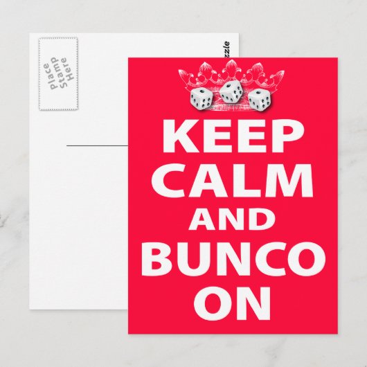 Keep Calm Bunco On デザイン ポストカード (正面/裏面)