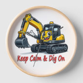 Keep Calm Dig On Cute Excavator Wall Clock Deco 壁時計 (正面)