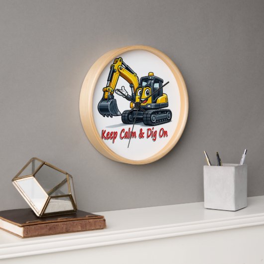 Keep Calm Dig On Cute Excavator Wall Clock Deco 壁時計 (オフィス)