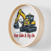 Keep Calm Dig On Cute Excavator Wall Clock Deco 壁時計 (傾斜)