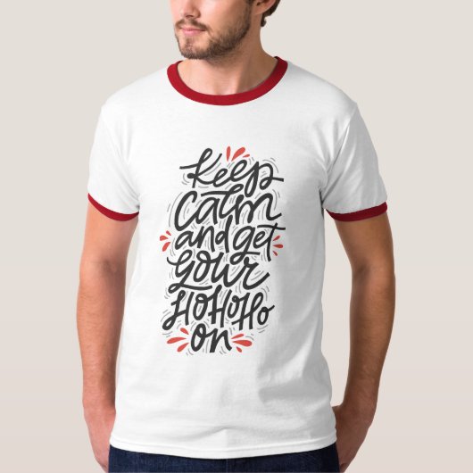 KEEP CALM HO HO HO メンズ クリスマス おもしろ モダン Tシャツ (正面)