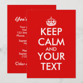 Keep Calm Invitations テンプレート テキスト カラー 情報追加 (正面/裏面)