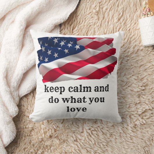 keep calm quote and vibrant american flag クッション (ブランケット)